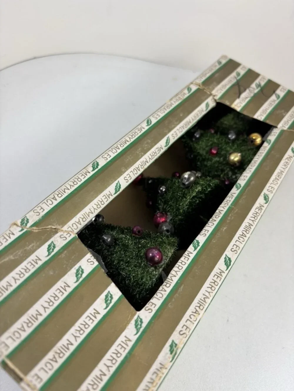 Merry Miracles Green Christmas Trees Box Of 5 Mercury Glass Holiday Japan 1950s